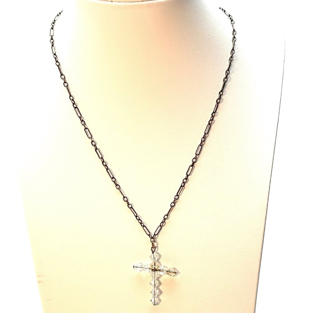 Vintage Erickson Beamon Crystal Cross Necklace Vintage Paperclip Chain — GUC